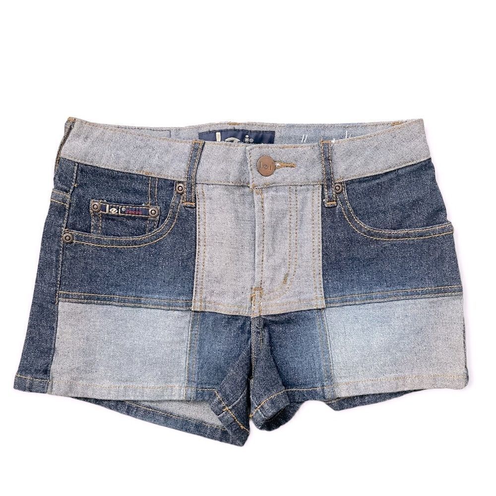 L.E.I. Jeans Girl’s Blue Patchwork Colorblock Y2K Denim Jean Shorts Size 8